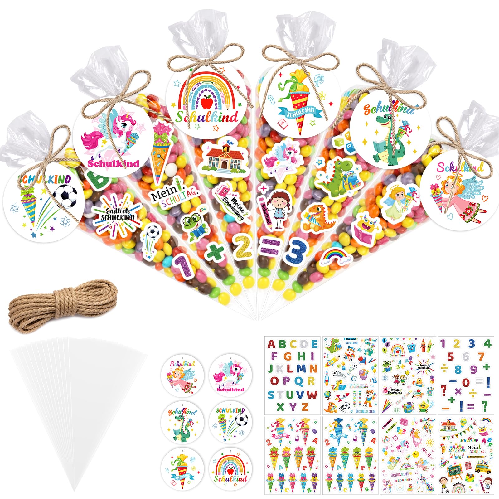 Cono Scuola Bambino 50 Pezzi Primo Giorno di Scuola Regalo Adesiva con Etichetta