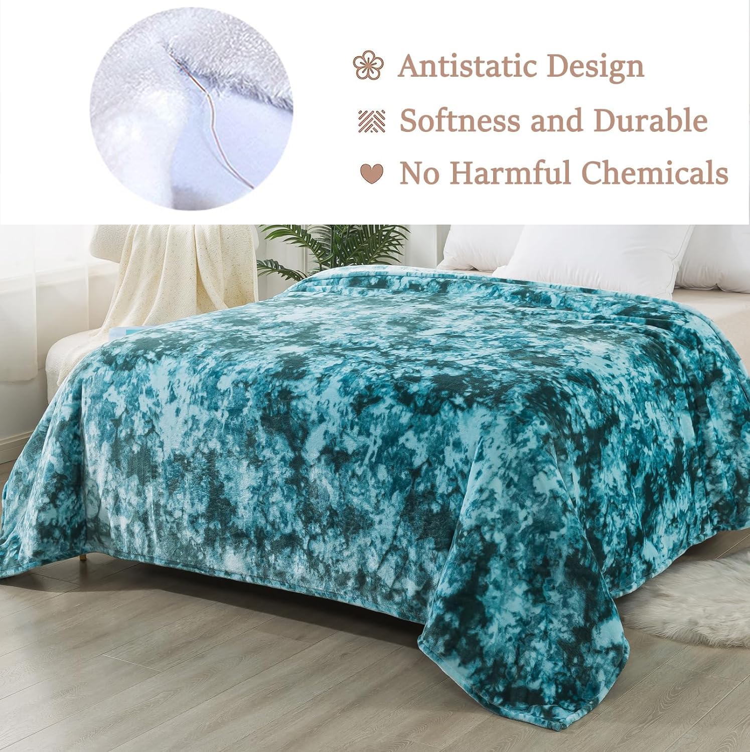 HOZY Fuzzy Faux Fur Throw Blanket, Super Soft and Cozy, Luxury Fluffy Throw Blankets for Bed Couch, Chair and Sofa - Teal, 220 X 240cm - Image 2