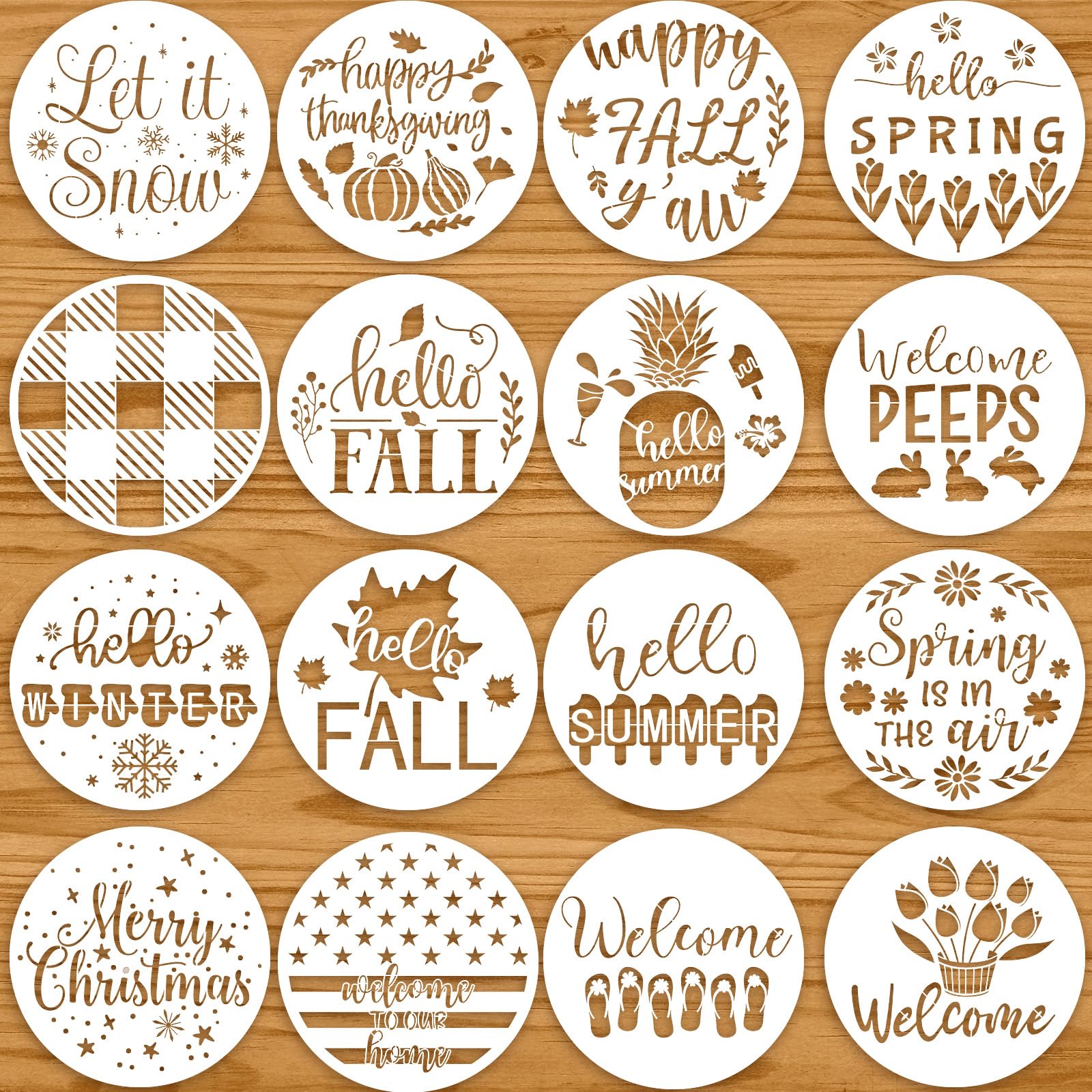 Amazon.com: Chuangdi 16 Pcs Large Round Stencils for Painting on Wood Welcome Summer Stencils ...