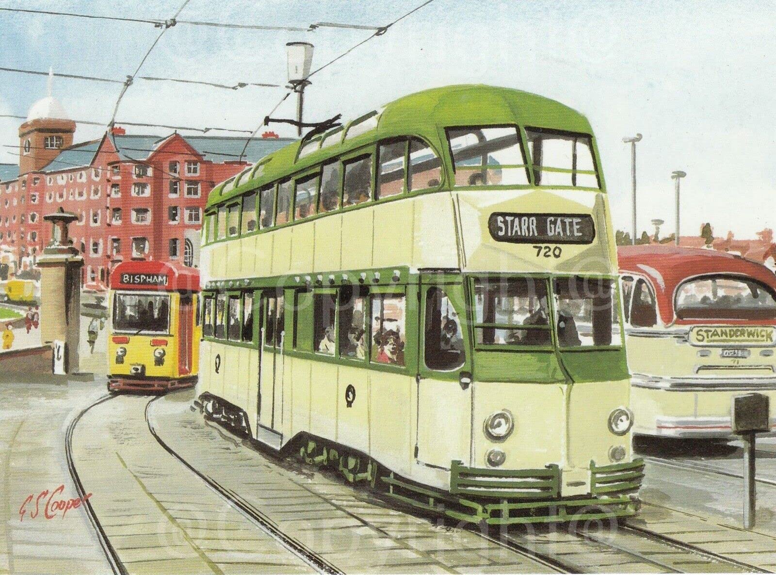 Silver Blackpool No 720 Electric Tram Nostalgic Transport Of The Past Metal Wall Art