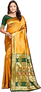 c j enterprise Women's Pure Kanjivaram Silk Saree Soft Paithani Wedding Sarees With Blouse Piece (Nath paithani)-picture-28