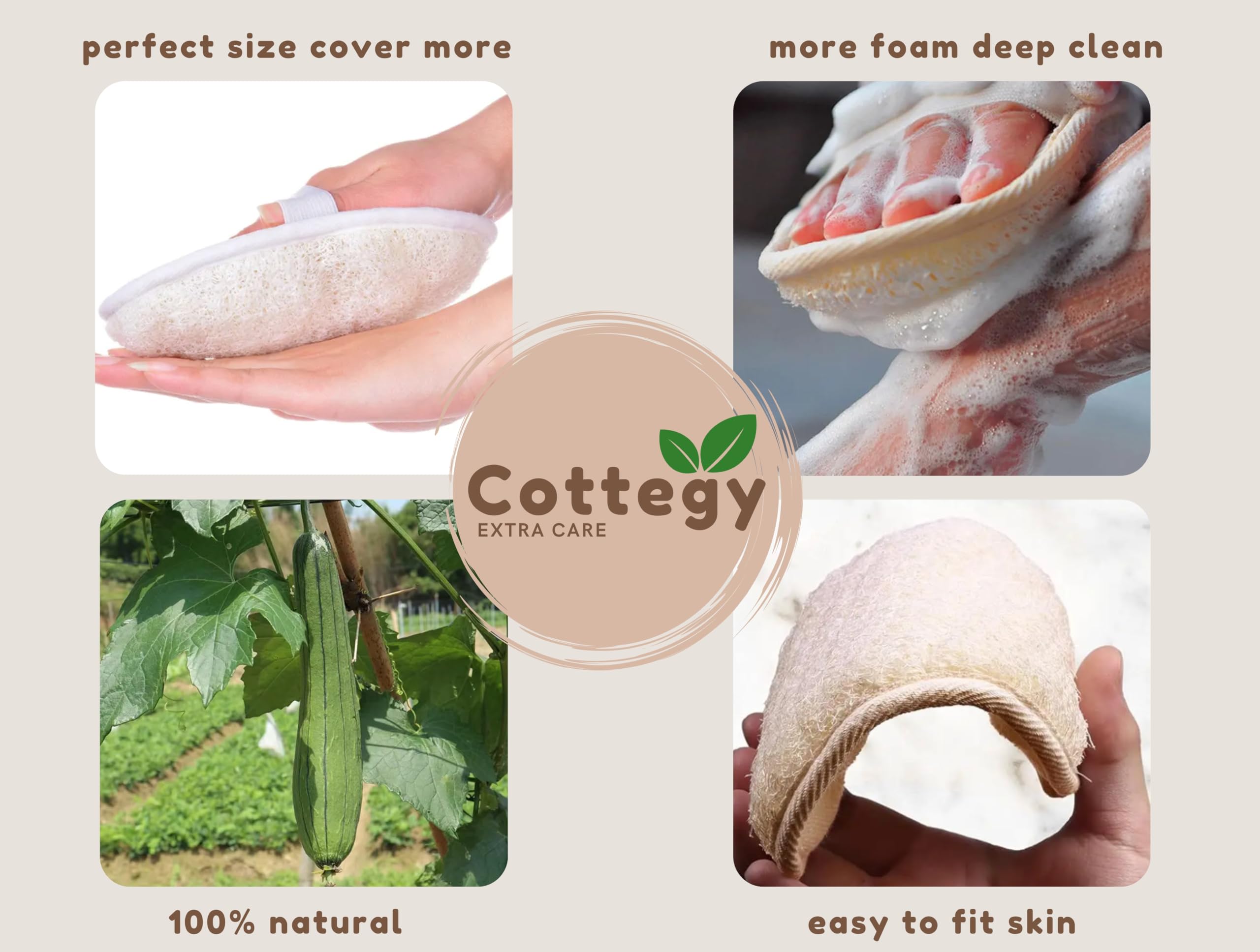 Spugna esfoliante in luffa naturale egiziana, confezione da 2 (1 pezzo), spugna ecologica da bagno e doccia per viso e corpo, 100% naturale, ideale per uomini e donne