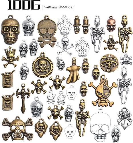 Miniatura 3 de Accesorio de dijes de calavera, 3.53 oz (alrededor de 30 a 50 piezas) Dije de calavera multiestilo con dije de esqueleto de hueso steampunk para