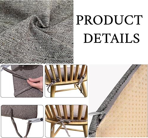 Miniatura 2 de Juego de 4 cojines para sillas de comedor, almohadillas de herradura para sillas de cocina, cojines antideslizantes con lazos para decoración del