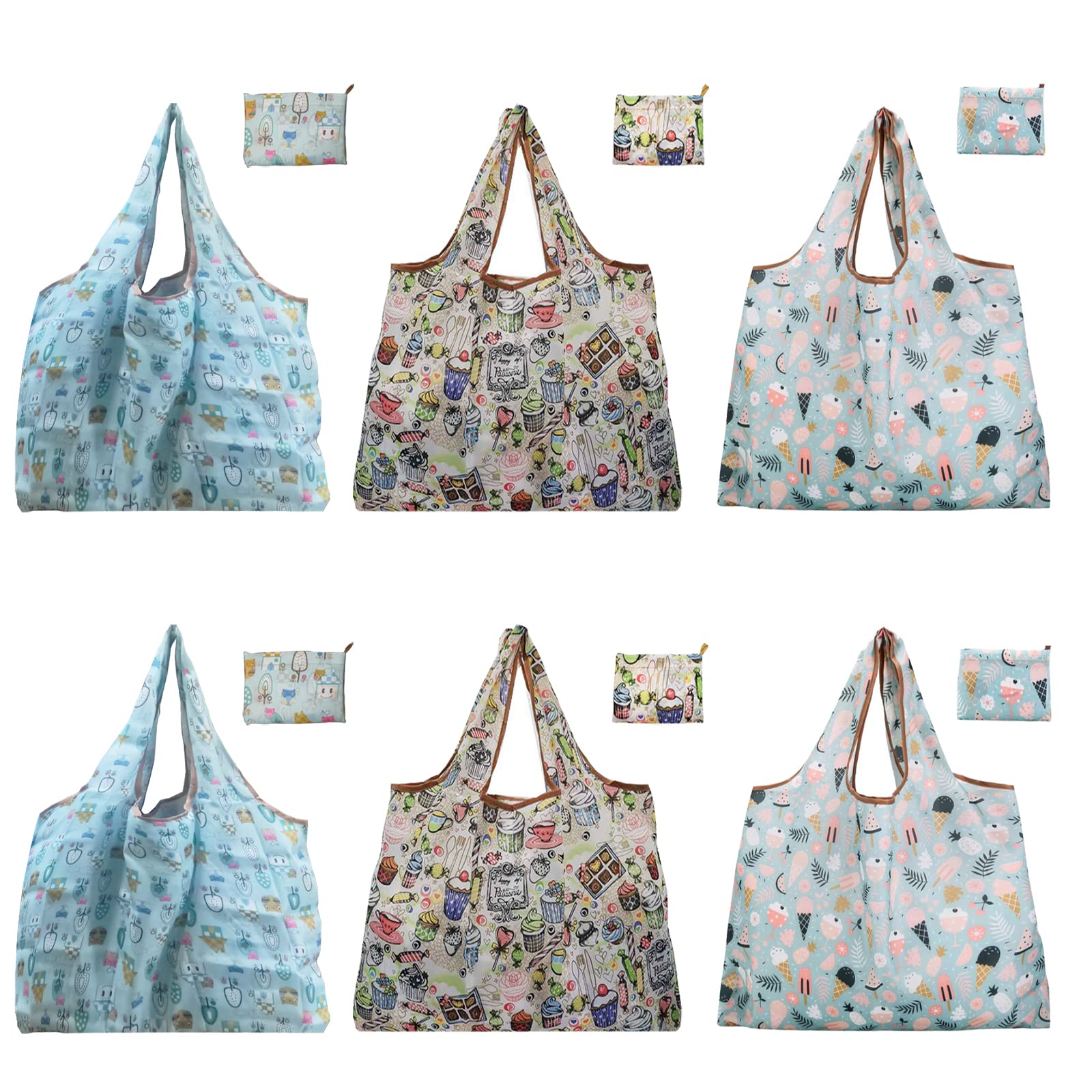 e-smart homeSuper Large Reusable Grocery Bags 6 Packs Foldable Grocery Tote Bags Reusable Shopping Bags with Attached Pouch By Ahyuan