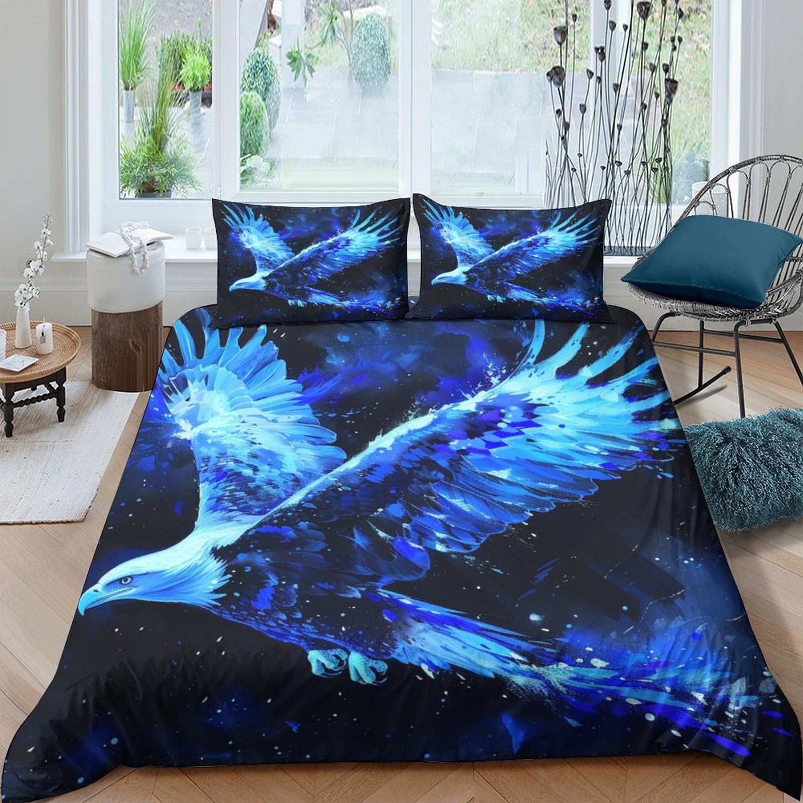 Housse de couette Aigle 3D 220x240 cm en microfibre souple avec taies d'oreiller