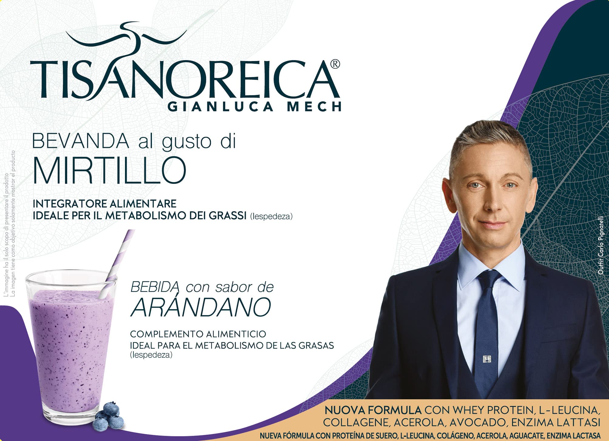 Gianluca Mech | Tisanoreica Bevanda Proteica al Gusto di Mirtillo, 4 x 28g Integratore Alimentare Keto, Supporto Muscolare, 347kcal per 100g