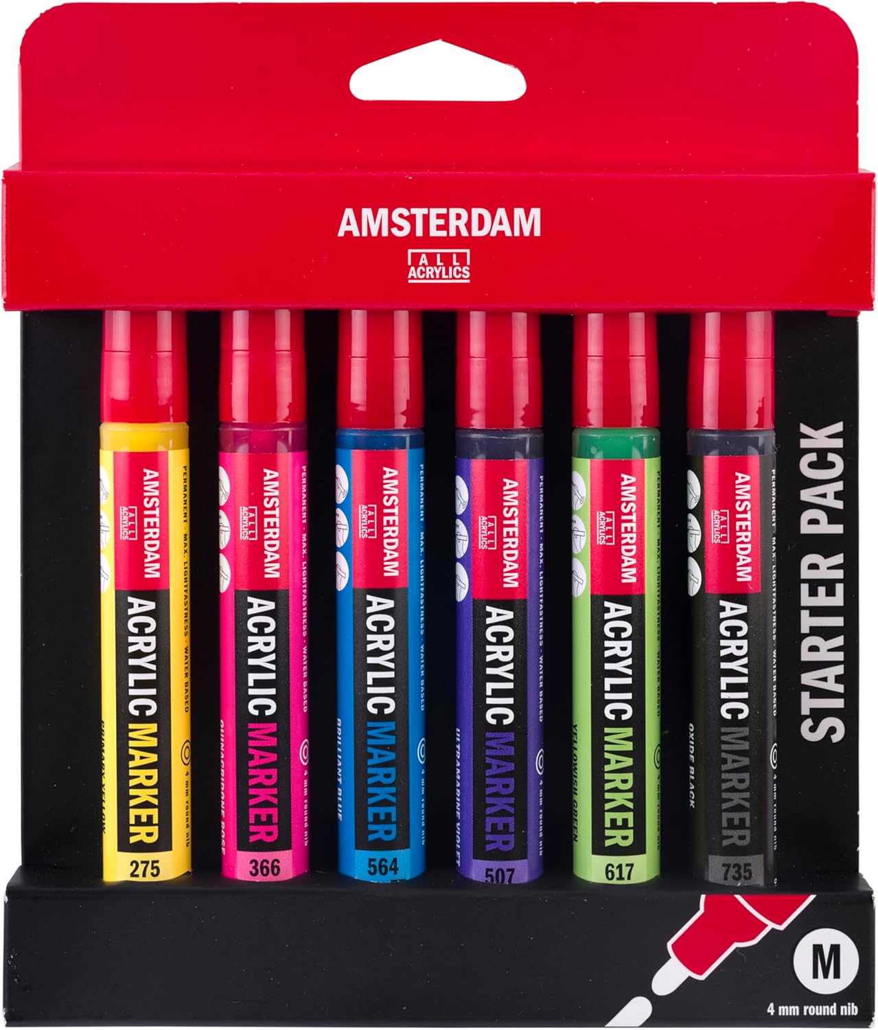 Amsterdam Acrylic Marker Set | Basic Set of 6 Colors | Multi-Purpose, Permanent Paint Markers with Medium Round Nib