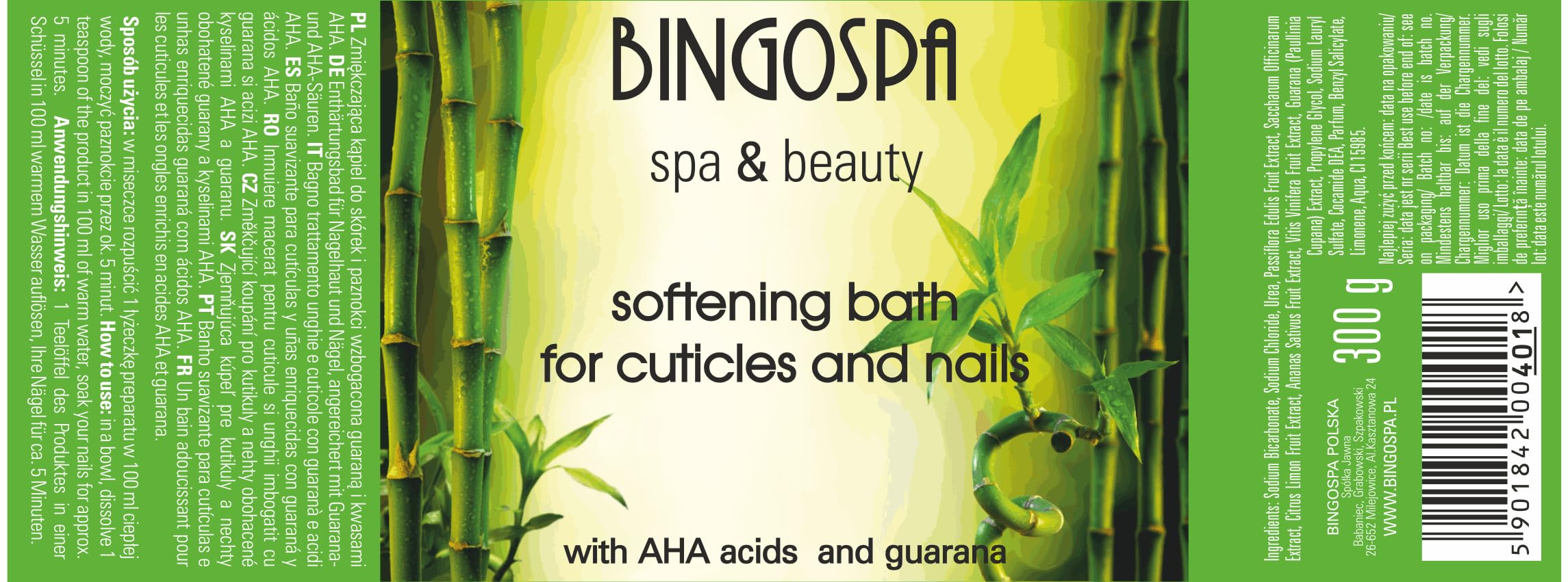 Bagno mani e unghie, Rimuovi cuticole, Ammorbidente per cuticole, per cuticole e unghie, Manicure e Pedicure - 300 g BINGOSPA spa & beauty