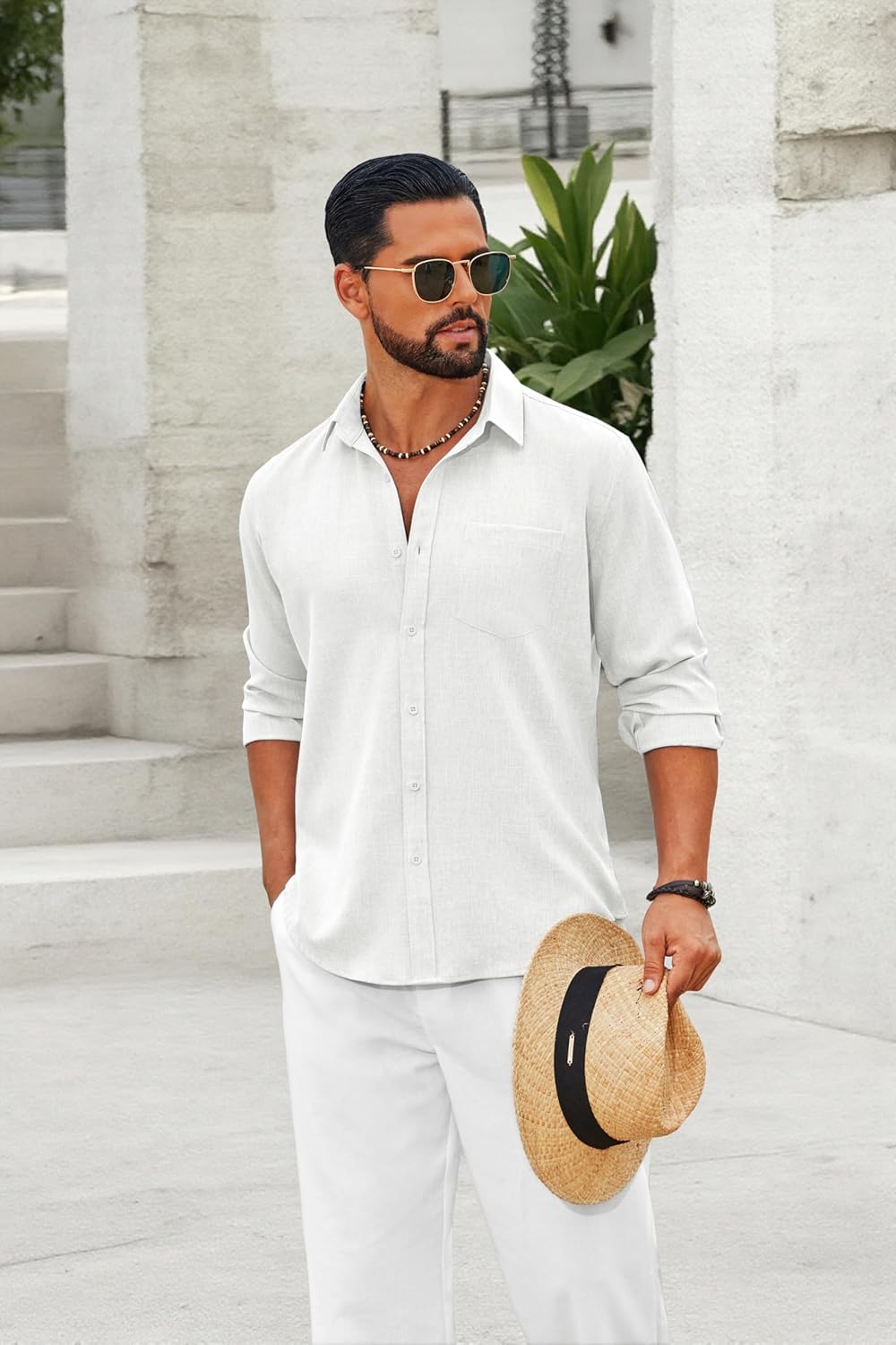 COOFANDY Men's Cotton Linen Button Down Shirts Long Sleeve Casual Summer Beach Shirts for Men - Image 3