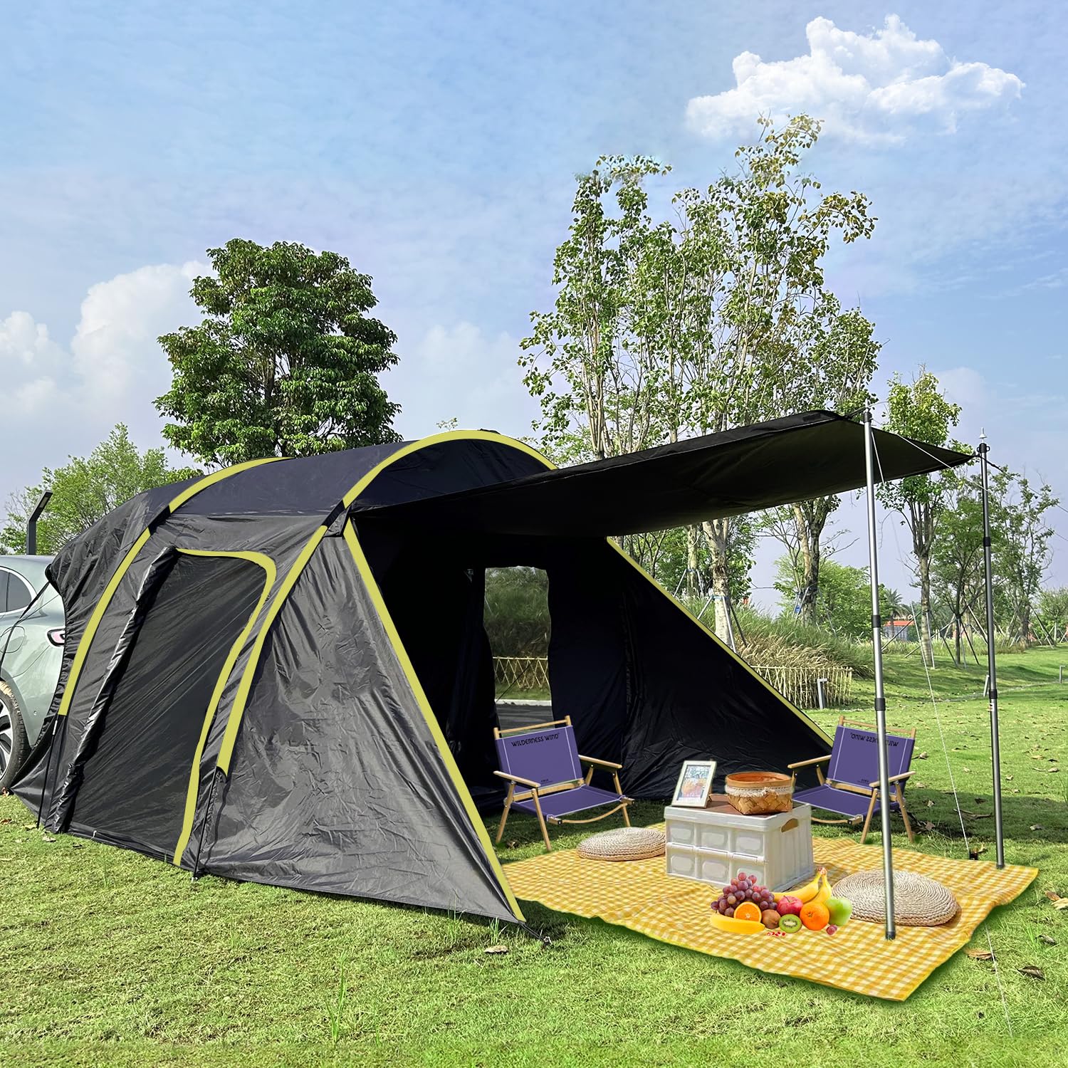 Tenda posteriore auto per 6 persone, grande tenda posteriore SUV con impermeabile Canopy, 300 x 300 x 220 cm, tenda posteriore auto combinata con colonna d'acqua da 3000 mm, tenda posteriore per SUV