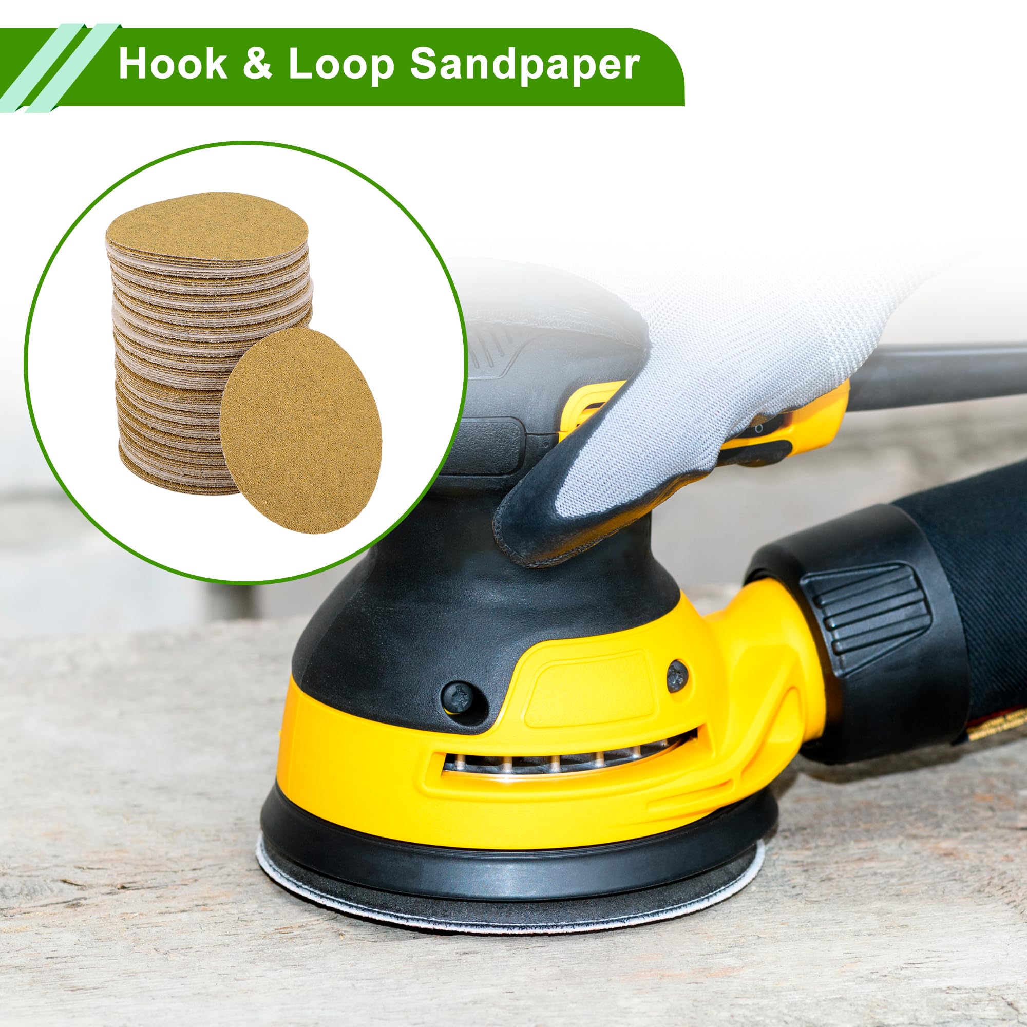 Disco De Lijado 5" 100Pcs Para Madera Metal Y Compuestos | Color Amarillo, Material Abrasivo Óxido De Aluminio, Soporte Base De Papel, Gancho Y Bucle, Grado 40, Tamaño 125mm