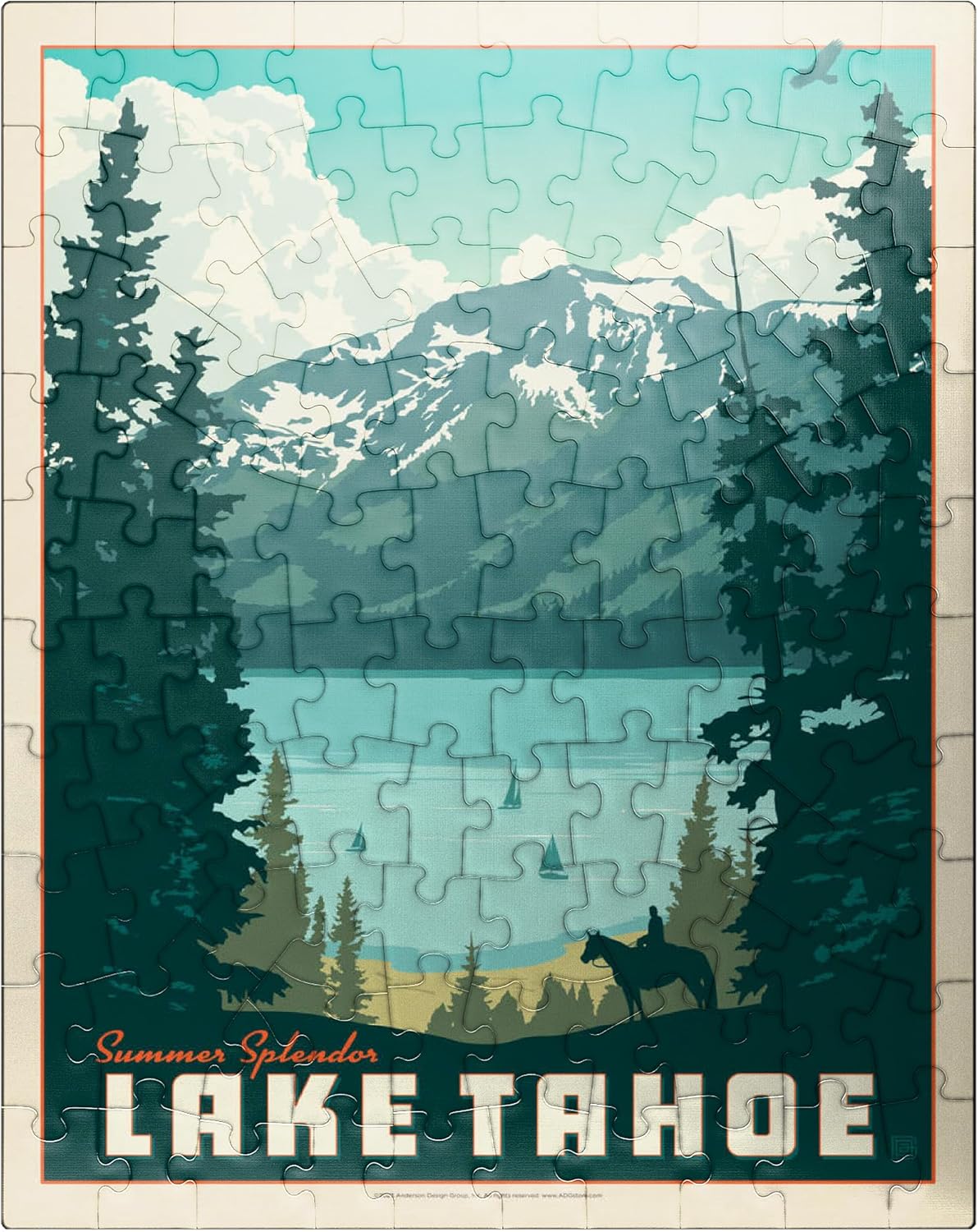 MyPuzzle Lake Tahoe: Tahoe Summer, Vintage Poster - Premium 100 Piece Jigsaw Puzzle for Adults