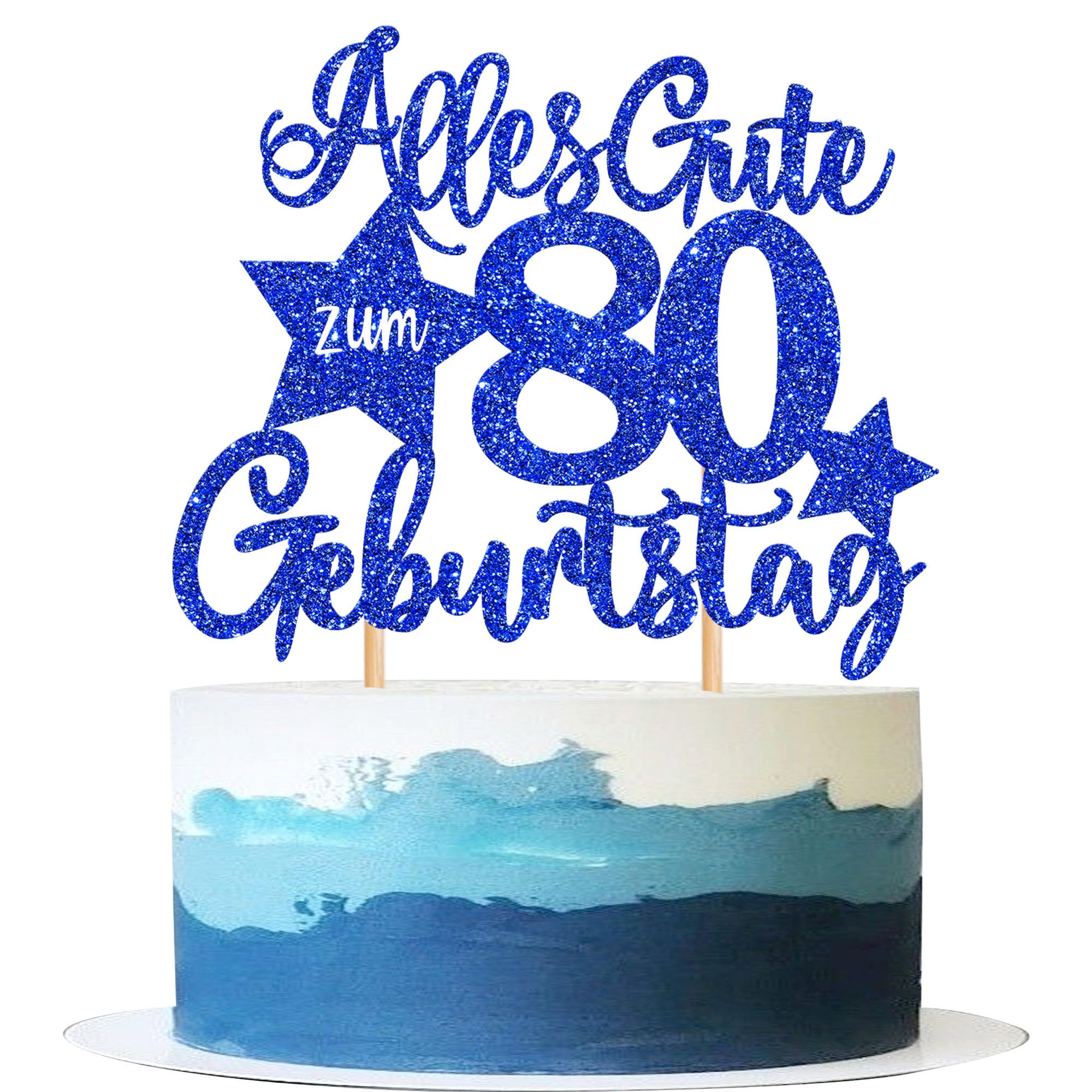 1 Stück 80th Geburtstag Tortendeko Alles Gute zum 80 Geburtstag Kuchen Deko Happy Birthday Cake Topper für 80th Jahrestag Party Kuchen Dekoration Blau