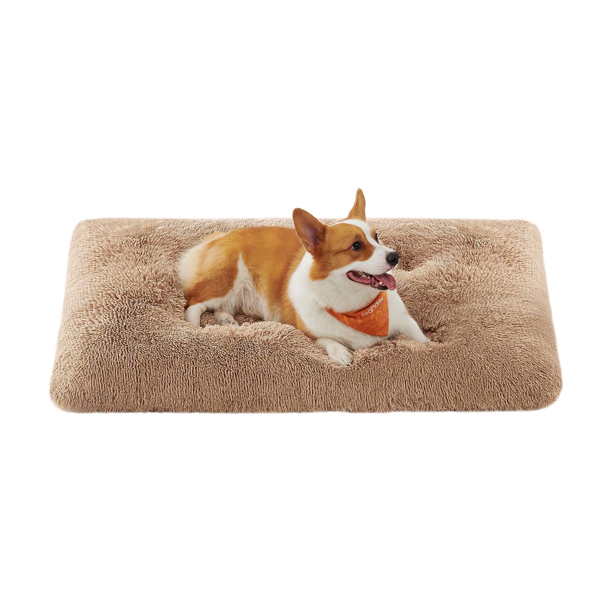 Feandrea Cuccia per Cani, Tappetino per Animali di Peluche Morbida, 110 x 73 cm, Imbottitura Soffice, Lavabile, Cuscino per Cani Multiuso, Marrone Cammello PGW203K01