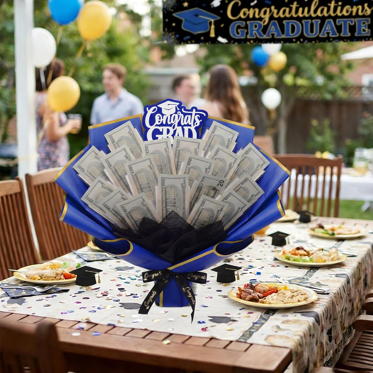 Pre Made Graduation Money Bouquet Money Flower Graduation Gift Class of 2026 Blue Fully Assembled Flower Bouquet with Congrats Grad Card Ready to Gift for Middle High School College Women Men - Image 6