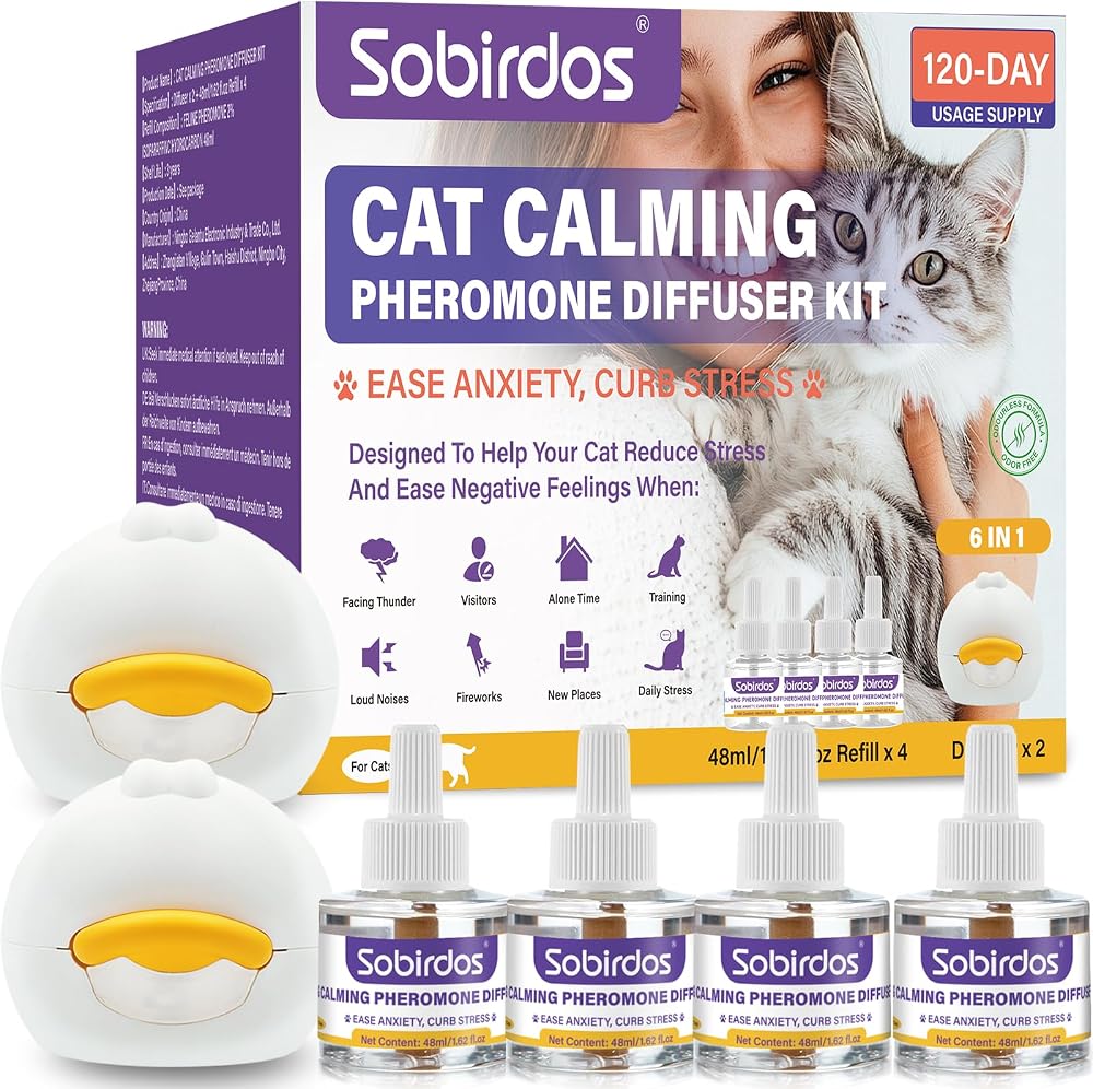 6-in-1 Cat Pheromone Calming Diffuser Kit - Relieve Anxiety, Reduce Fights/Scratching, 2 Plugs + 4 Refills, 120 Days — 사진 1