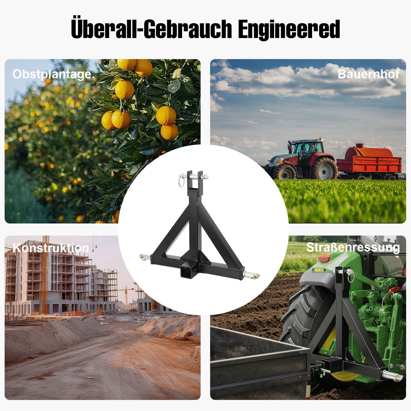 Dreipunkt Anhängerkupplung 3 Punkt Dreipunkt Adapter für Anhänger & Bauernhofgeräte, 2" Traktor Schlepper Ackerschiene mit Dreipunktaufhängung, Ackerschiene Ackerschienendreieck Kat