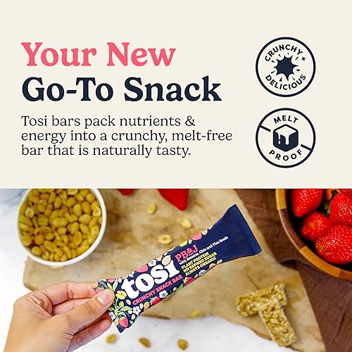 Miniatura 3 de Tosi Barras de proteína a base de plantas, barras de nueces SuperBites (paquete de 12), mantequilla de maní y gelatina (fresa), aperitivos veganos,