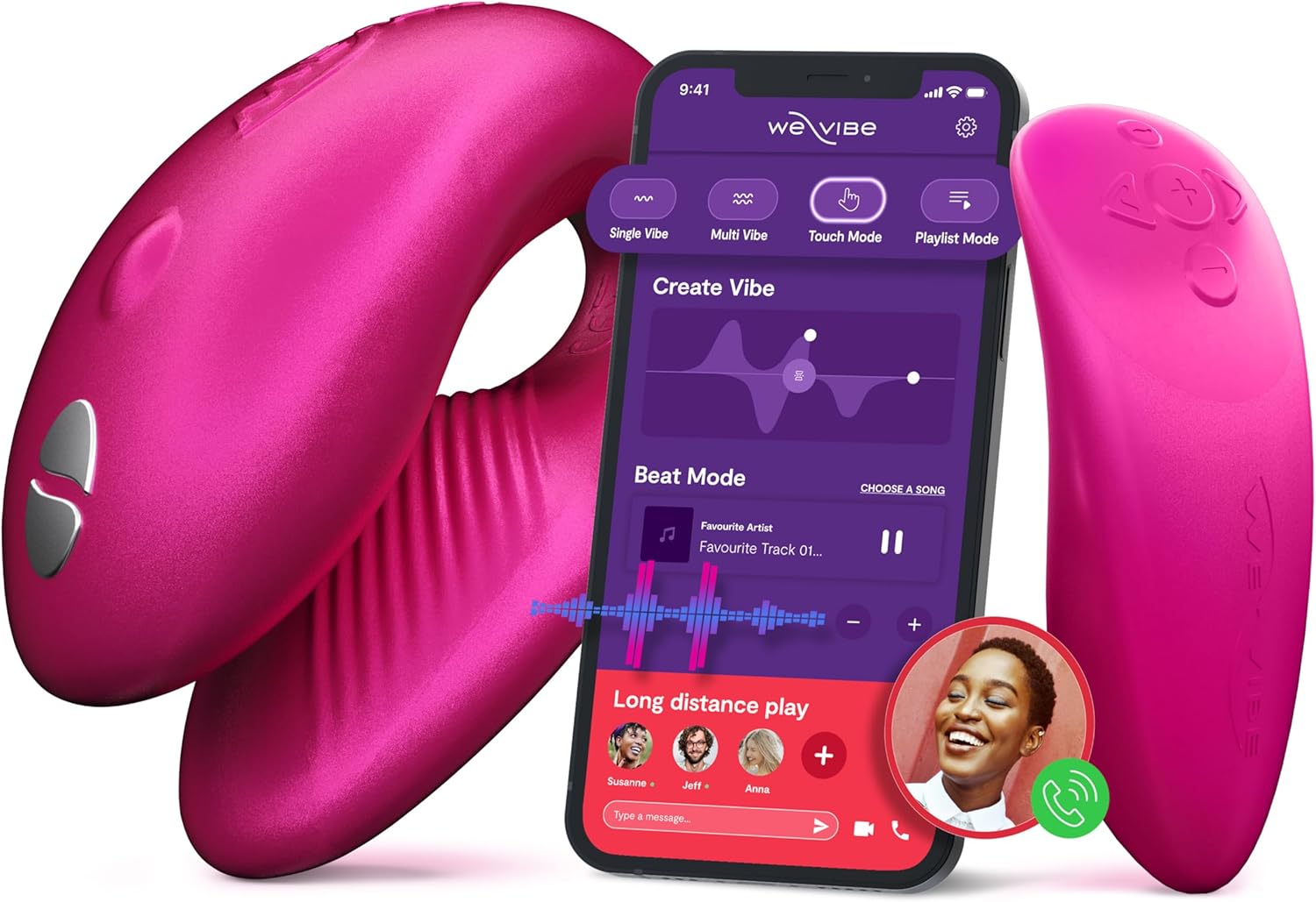 We-Vibe Chorus Vibrating Sex Toys for Couples | Remote Control Vibrator | Wearable App Controlled Adult Toys for Women | G Spot, Clit & Penis Sexual Stimulation Device | Clitoral Couples Gift |Pink Cosmic Pink - Image 1 of 6
