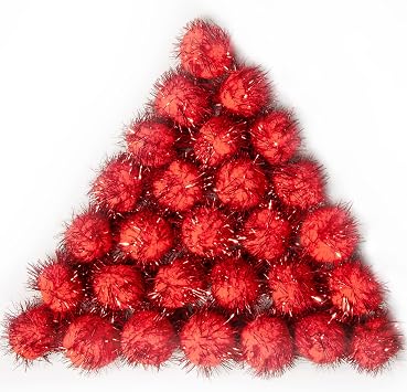 VAPKER 30 Piece 1.5" Red Color Sparkle Balls Cats Favorite Toy Tinsel Pom Poms Glitter
