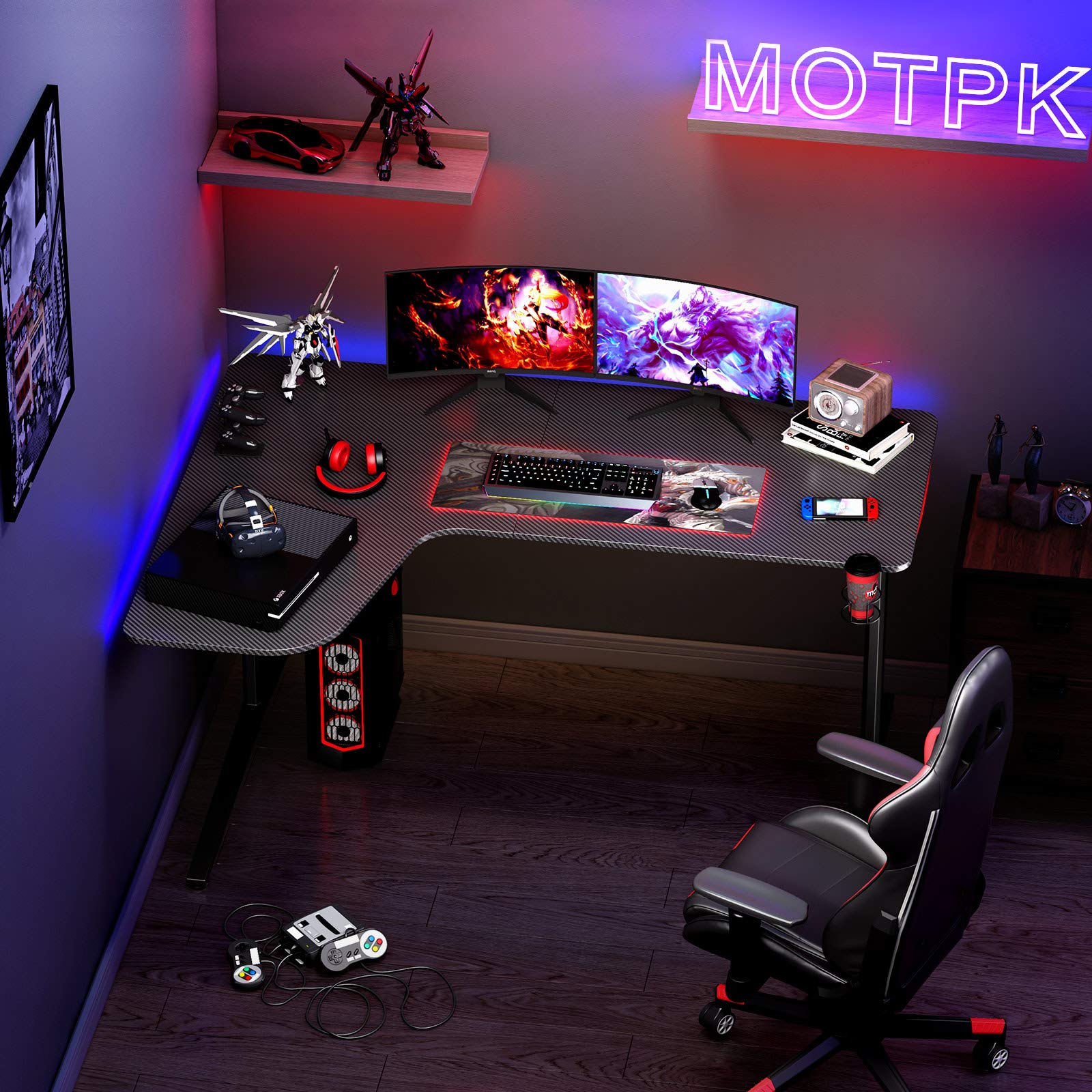 MOTPK Large L Shaped Gaming Desk, 60inch Real Carbon Fiber Gaming
