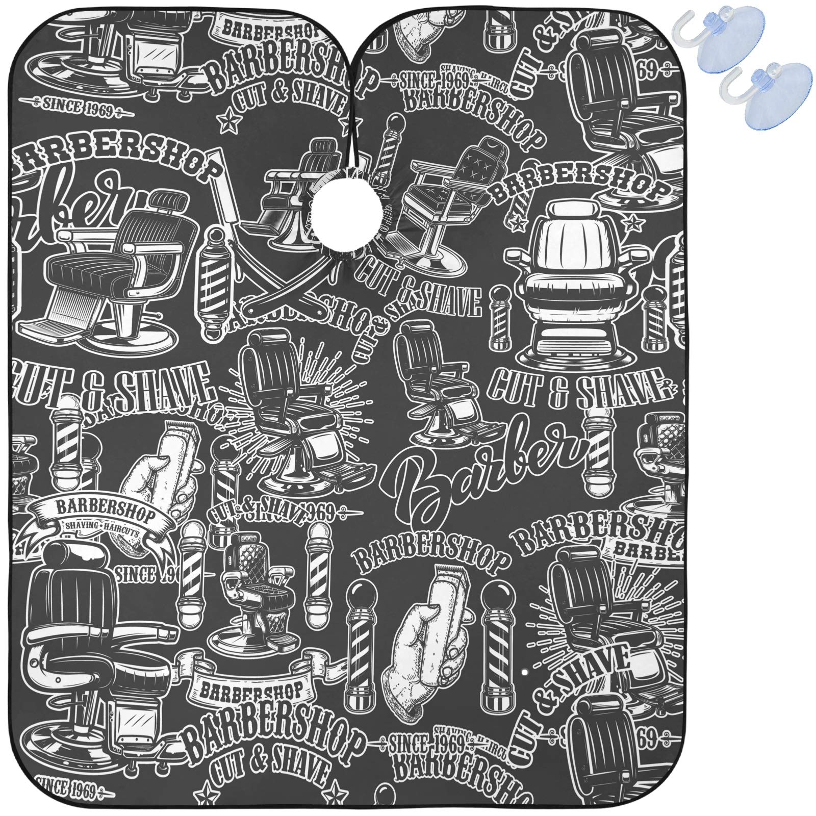 visesunny Barbershop Design Monochrome Style Barber Cape Anti-Static Hair Cutting Cape with Snap Closure Professional Salon Polyester Beard Shaving Bib Water-Resistant Hairdressing Cape Adjustable