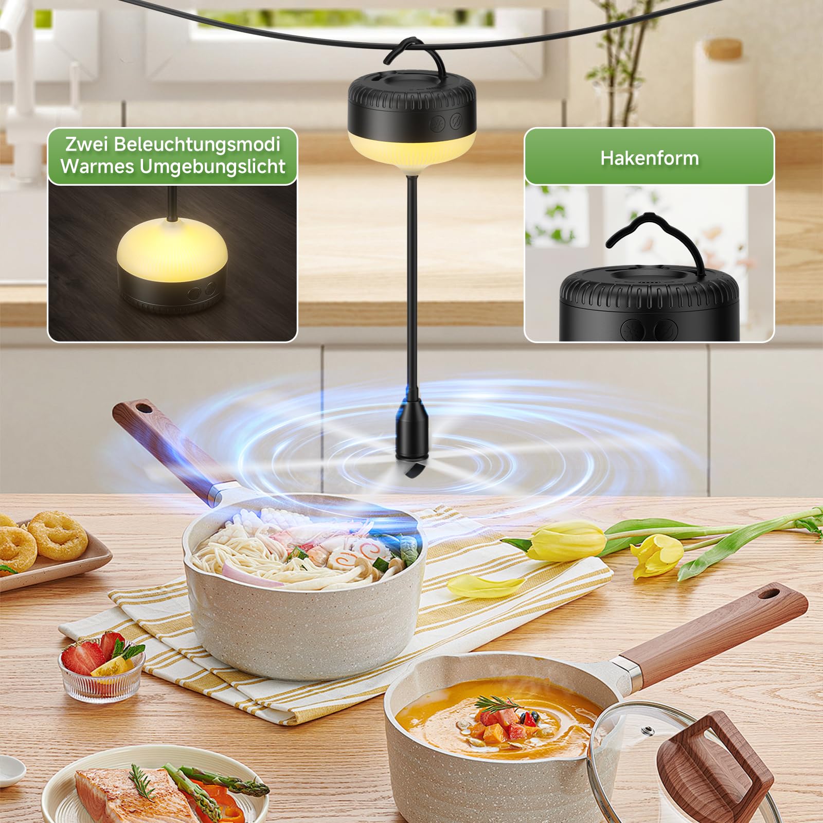 PKBD 4er-Pack Fliegenwedler für Tische, Batteriebetriebener Fliegenvertreiber, Tragbare Fliegenabwehr mit Warmweißer LED und Weichen Blättern – Ideal für Küche, Terrasse, Camping, Schwarz