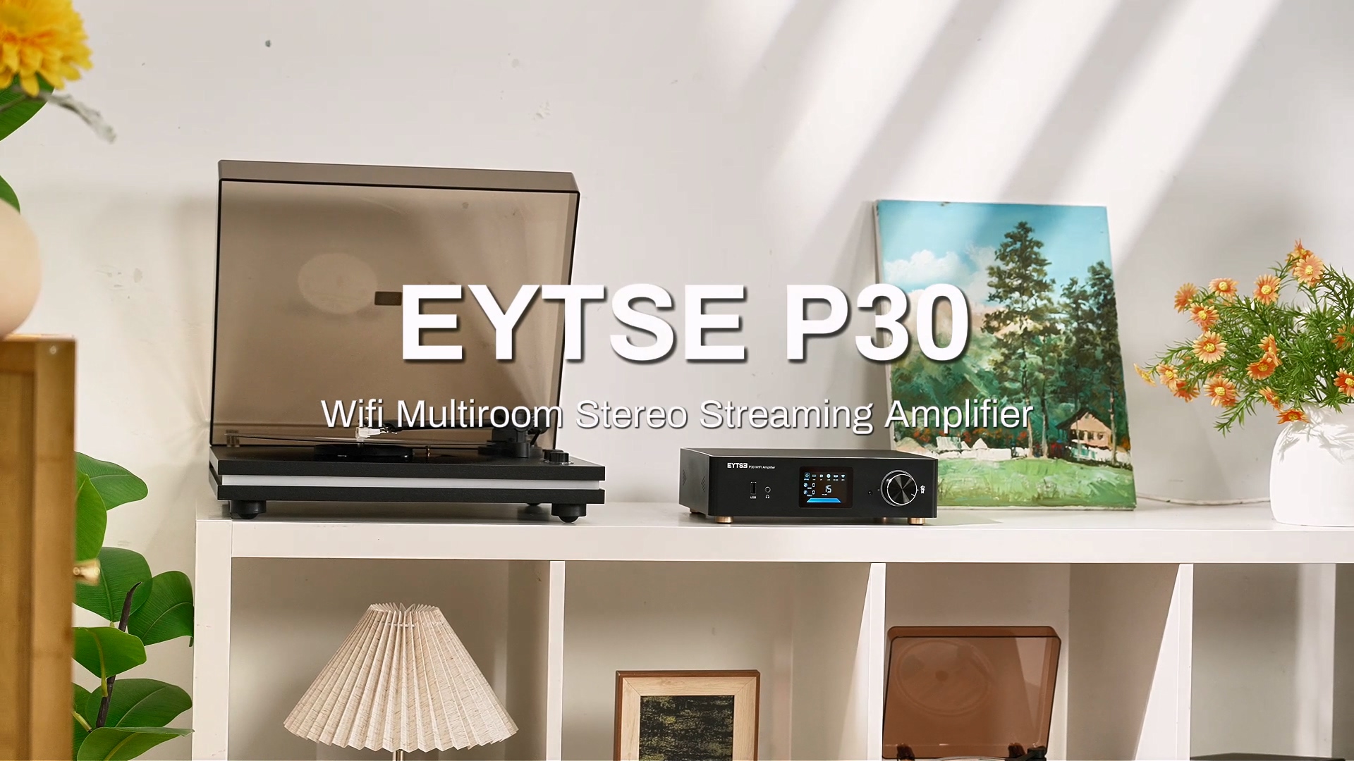 Image of P30 300W x 2 Multiroom Streaming Amplifier Stereo Music Streamer with ESS ES9023Q2M DAC & TI TPA3255DD Amps, 3 inch LCD Screen, WiFi, BT, Remote Control, PC in, HDMI ARC, Optical, RCA I /O Ports