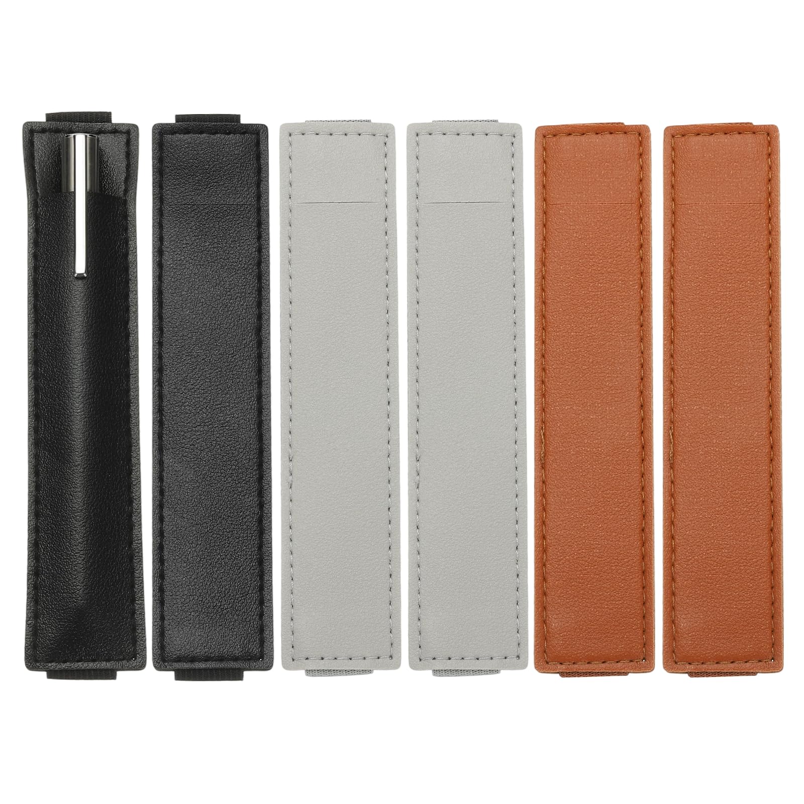 PATIKIL 6Pcs Elastic Notebook Pen Holder, Adjustable Hold 1 Pen Holder PU Leather Pencil Sleeve Pouch for Journal Clipboard Planner Books, Black/Gray/Brown