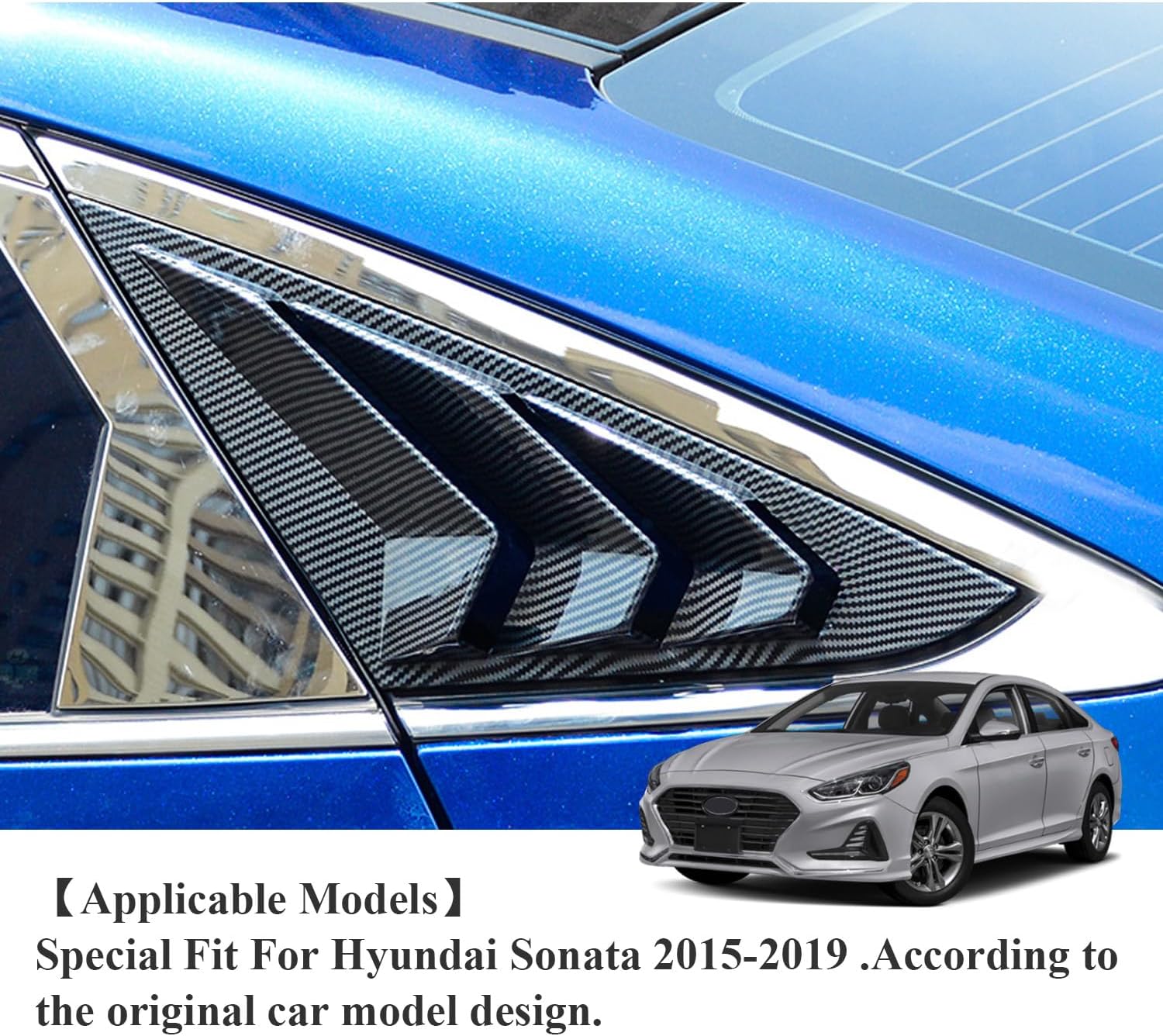 Rifoda for Sonata Window Louvers Air Vent Scoop Shades Cover Blinds Fit for Hyundai Sonata 2015 2016 2017 2018 2019 Rear Side Window Louvers Decoration Trims ABS Material 2PCS (Carbon Fiber)