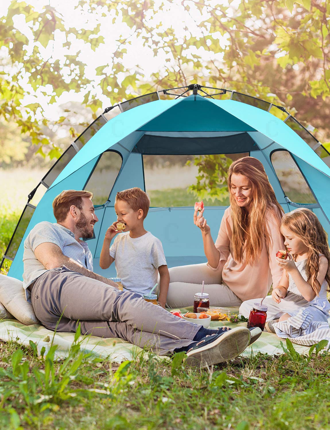 Glymnis Tienda de Playa para 4 – 6 Personas, Carpa Hidráulica Automática Portátil Protección Solar UPF 50+, Proteccion UV, Ventilación con Bolsa de Transporte para Exteriores Picnic
