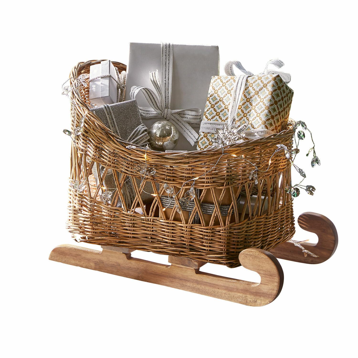 Loberon Quileta Traineau décoratif - Rotin tressé à la Main - Beaux Patins naturels en Bois de pin, Marron