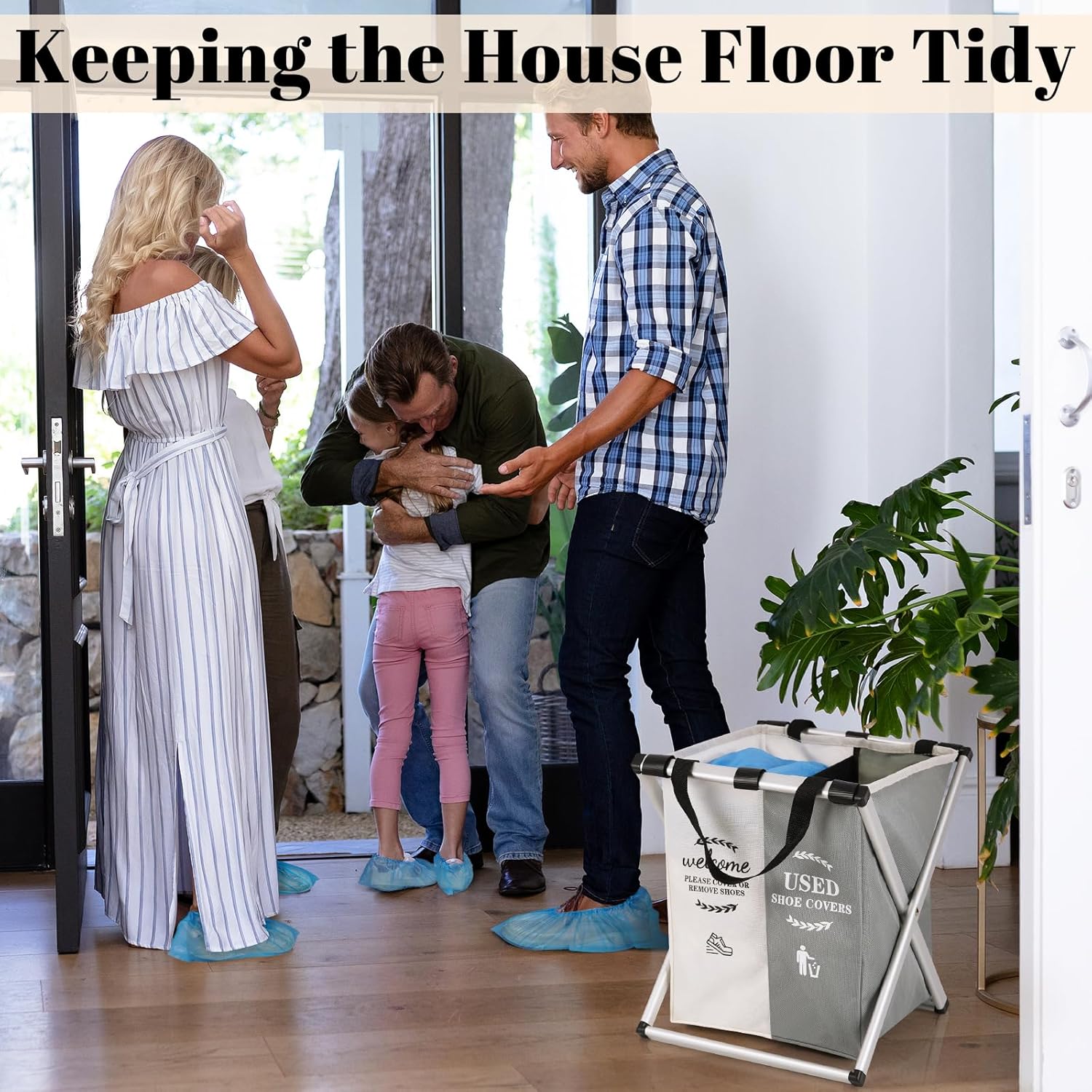 Natheeph Foldable Shoe Covers Disposable Box, Disposable Shoe Cover Dispenser Box with Please Remove Your Shoes Sign Covers for Open House Supplies Real Estate Agent Supplies with 10 Covers
