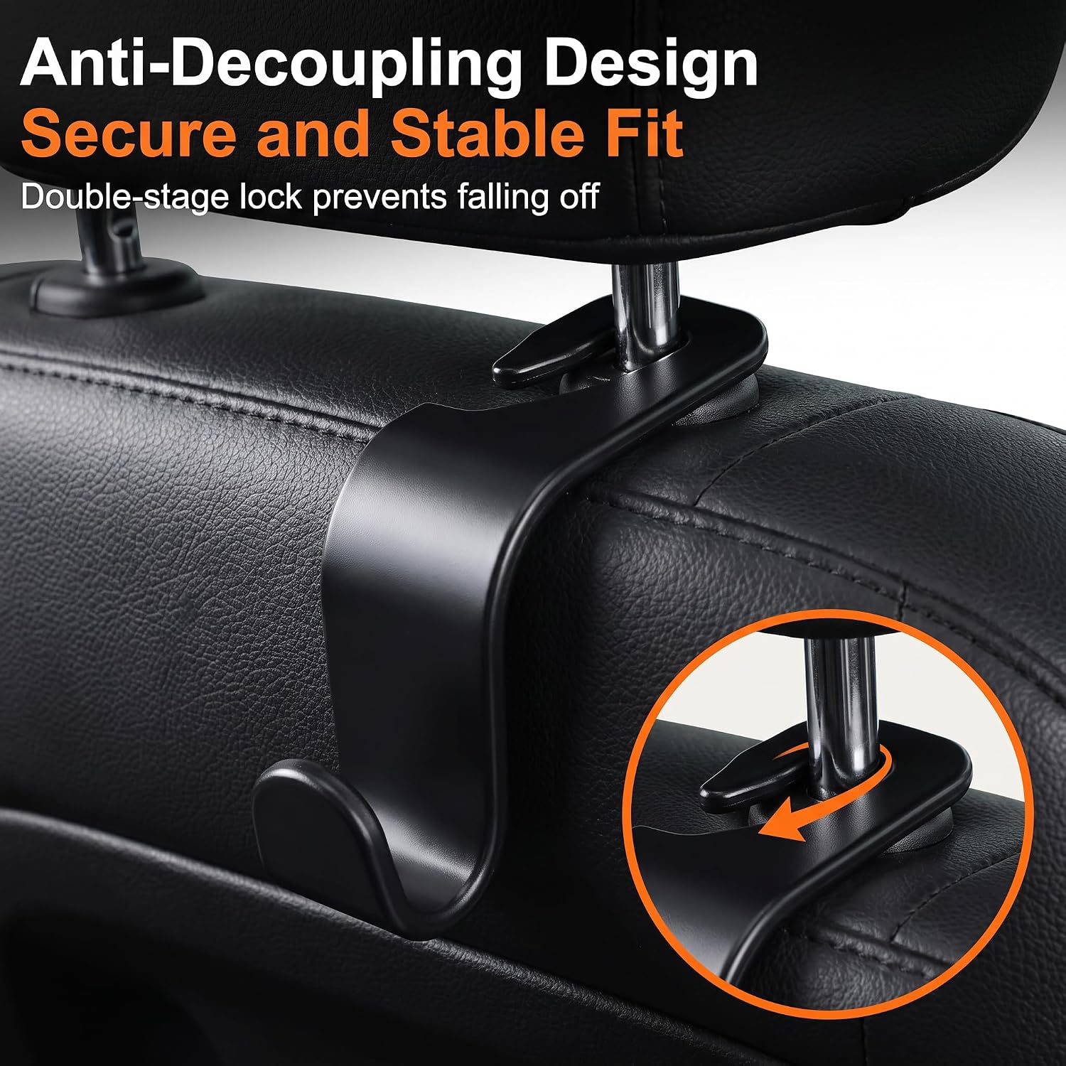 4 PCS Car Seat Hooks, Heavy Duty Headrest Hangers for Purses Bags Groceries, 360 Degree Rotating Car Storage Organizer, Universal for Most Cars, SUVs, Trucks (Black) image 4