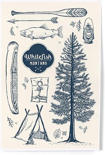 Lantern Press Decoración de pared con impresión artística de 8 x 12 pulgadas, pez blanco, Montana, collage