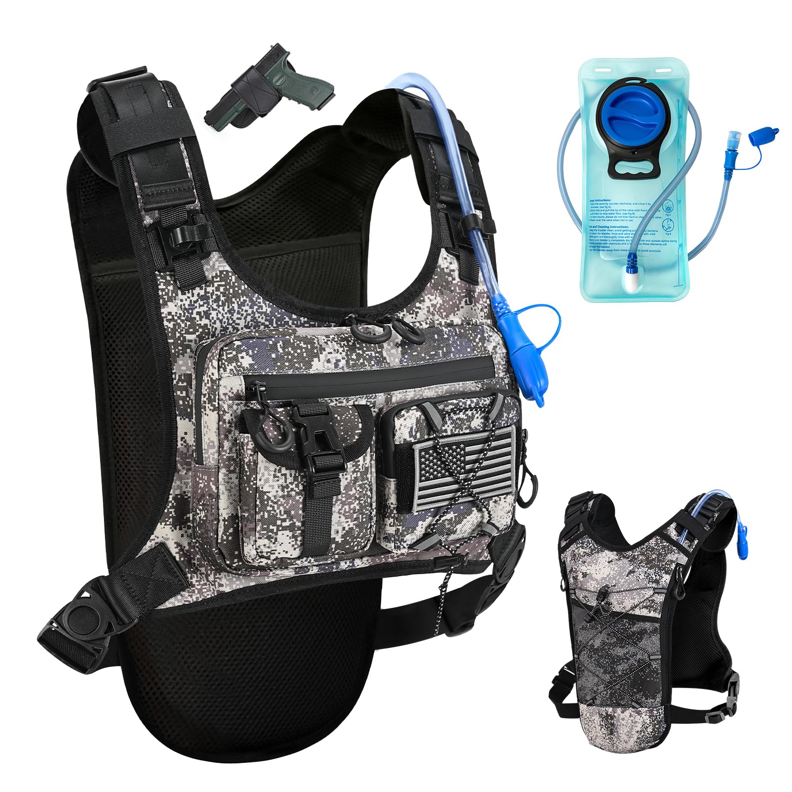 Criuage USA Patent Running Hydration Vest Backpack, Lightweight Chest Pack with 2.0L Water Bladder Bag Daypack for Hiking Running Cycling Race Marathon for Women Men (Cagray, Standard)