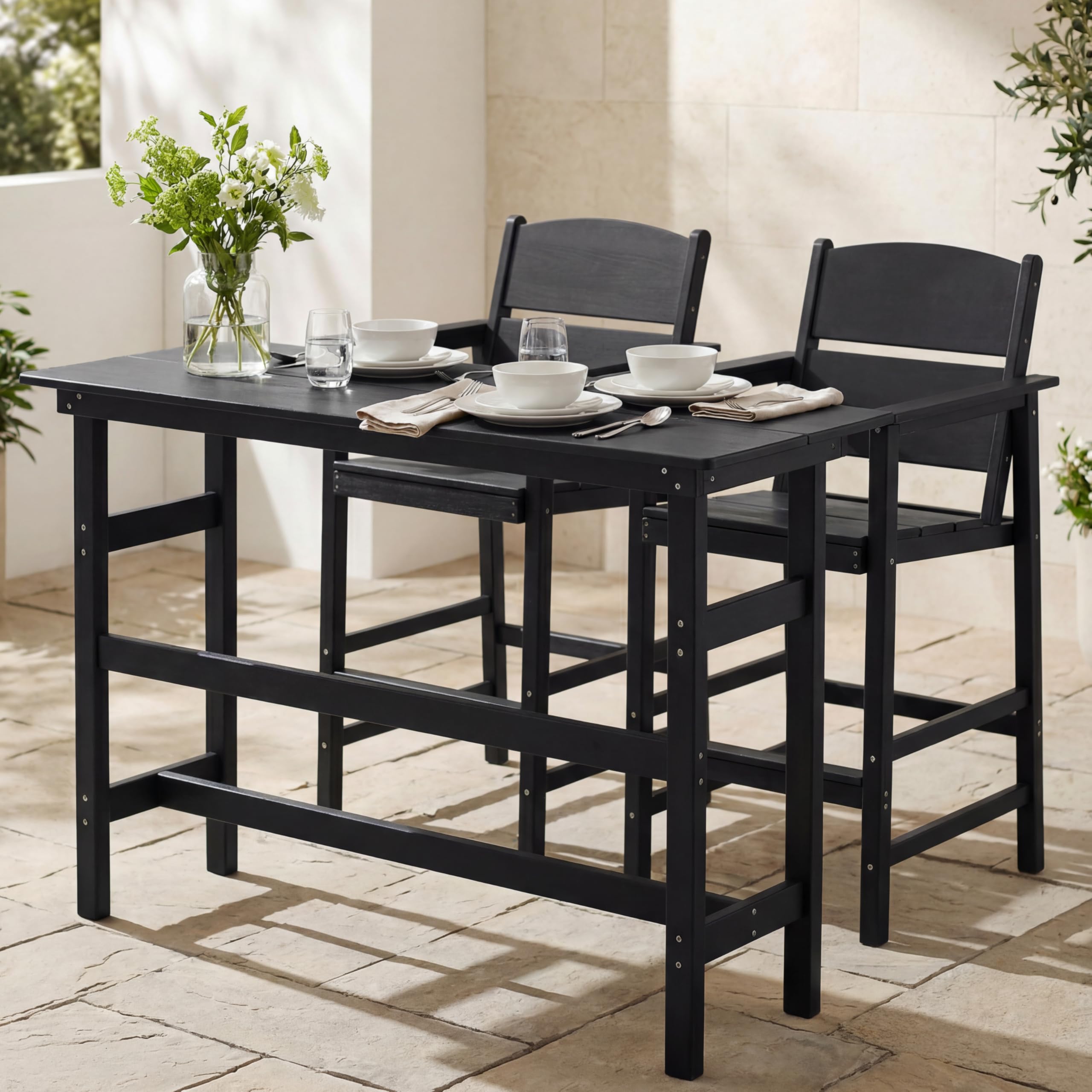 DAYAOUTDOOR Outdoor Bar Table Set 3 Piece in Black
