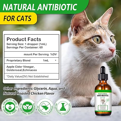 Miniatura 7 de 60ML Antibióticos para Gatos, Suplemento Premium de Antibióticos para Gatos, Multivitamínico para Gatos, Antibiótico Natural para Gatos, Antibiótico