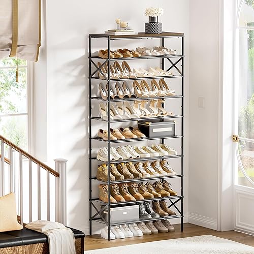 Miniatura 4 de Zapatero alto de 10 niveles para almacenamiento de zapatos para entrada, 30-40 pares de zapatero de metal para armario, zapatero resistente