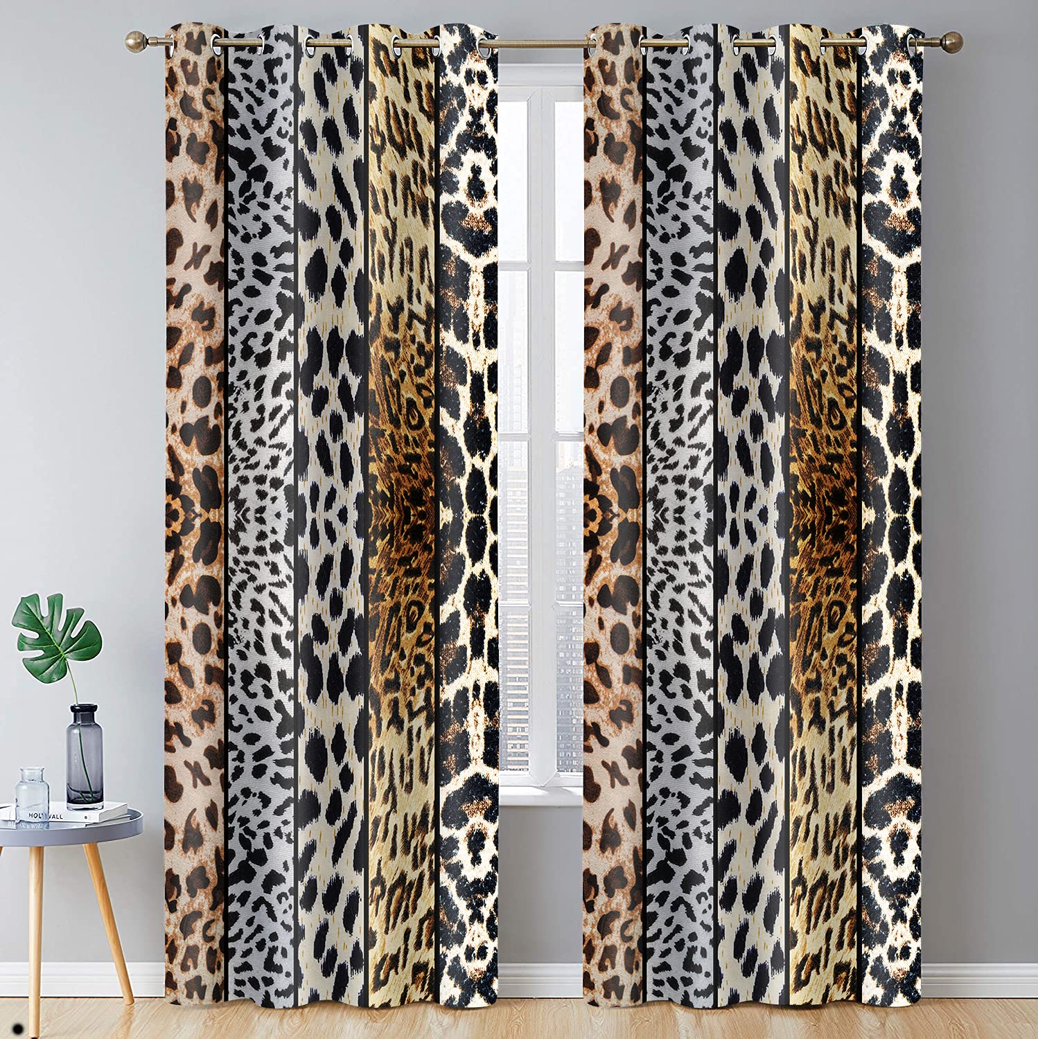 BSPPTI Wild Animals Print Window Drapes, Fierce Beast Skin Room Darkening Thermal Insulated Blackout Grommets Curtains, for Living, Dining, Bedroom,