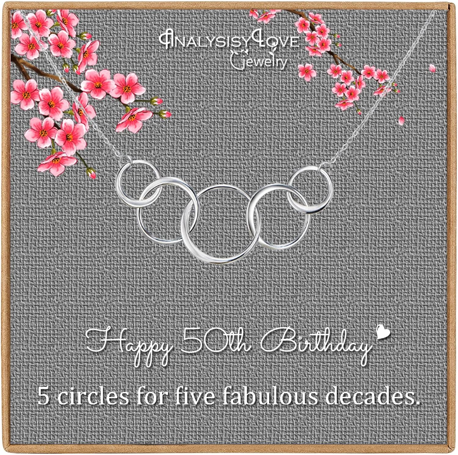 AnalysisyLove 50th Birthday Gifts for Women - Sterling Silver Infinity 5 Circle 5 Decades Necklace, Mom Gifts, Mothers Day Jewelry Birthday Gift