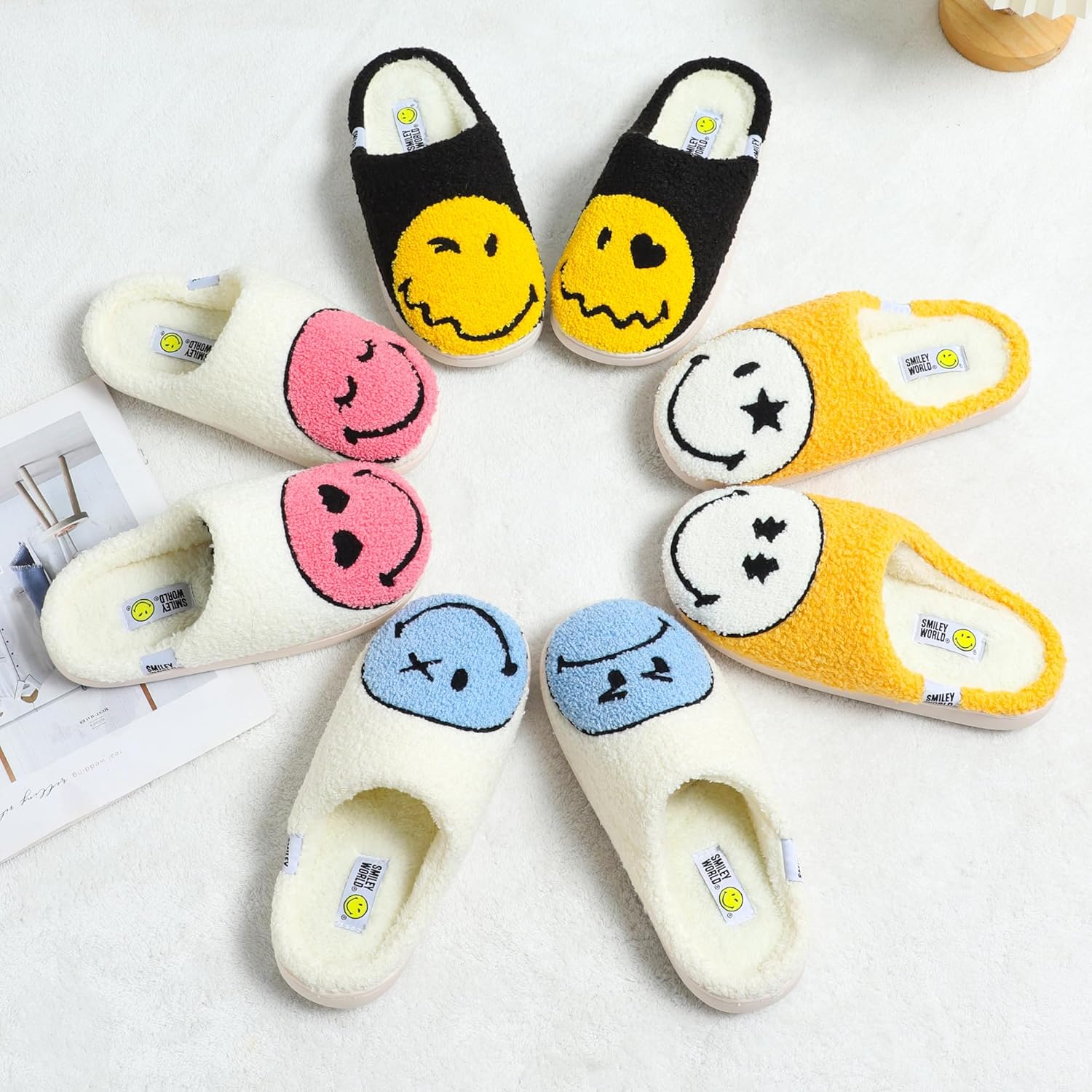 SMILEYWORLD® Kids Slippers Boys Girls Cute Smiley Face House Slippers Warm Soft Plush Memory Foam Fuzzy Slides Winter Non-Slip Indoor Outdoor Slip-on Shoes - Image 8