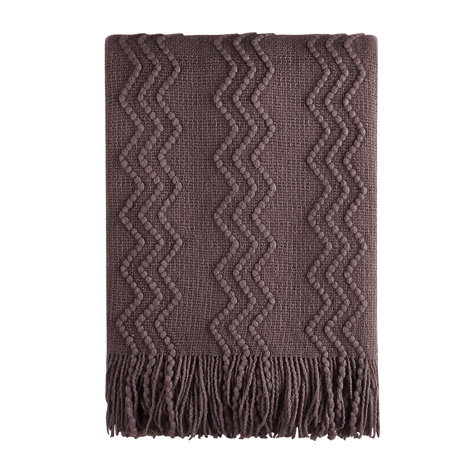 BOURINA Textured Solid Soft Sofa Throw Couch Cover Knitted Decorative Blanket (Brown, 60x80 inches)