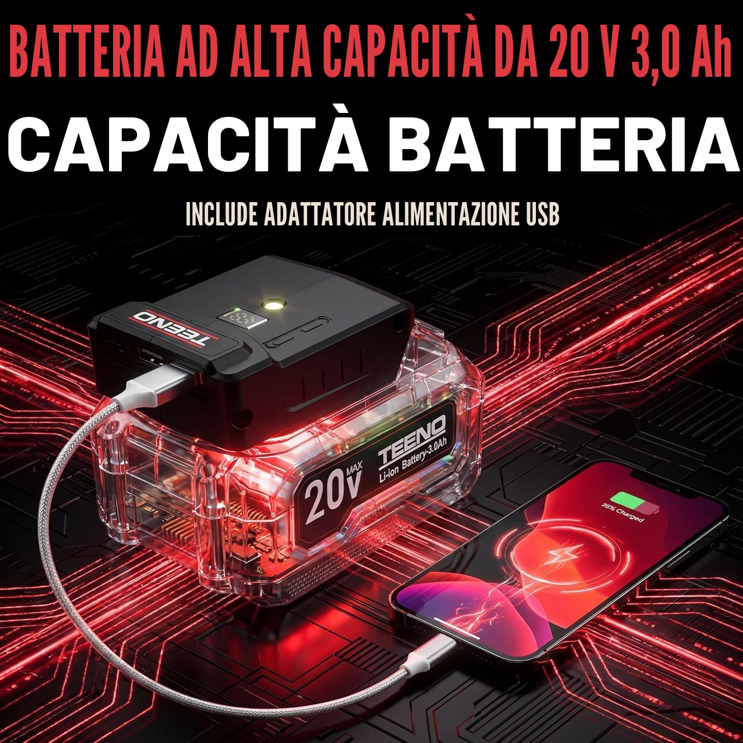 Kit Combinato Wireless 20V TEENO, Strumento Multifunzionale Wireless 8 in 1 Con Custodia, Trapano, Sega a Catena, Cef A Urto, Strumento Oscillante, Levigatrice Con Accessori (8 IN 1)