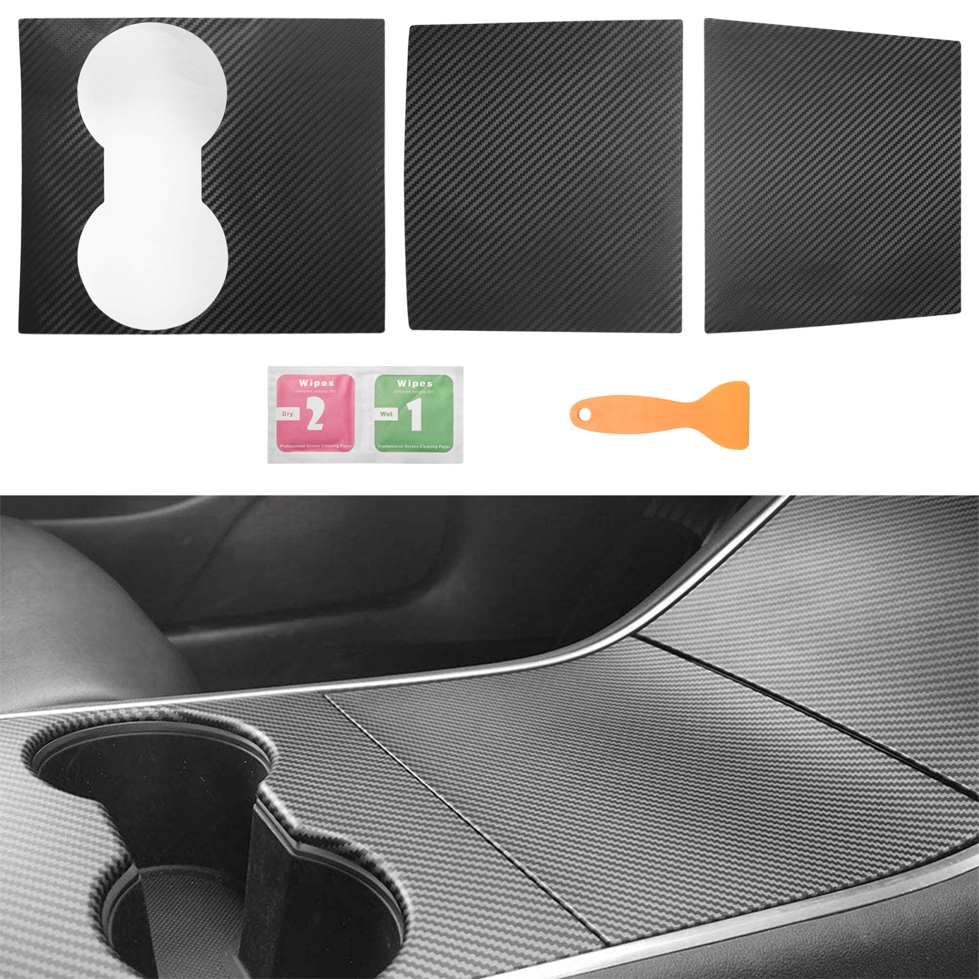 Photo 1 of Beneges Center Console Wrap Compatible with 2016-2020 Tesla Model 3 Y Black Carbon