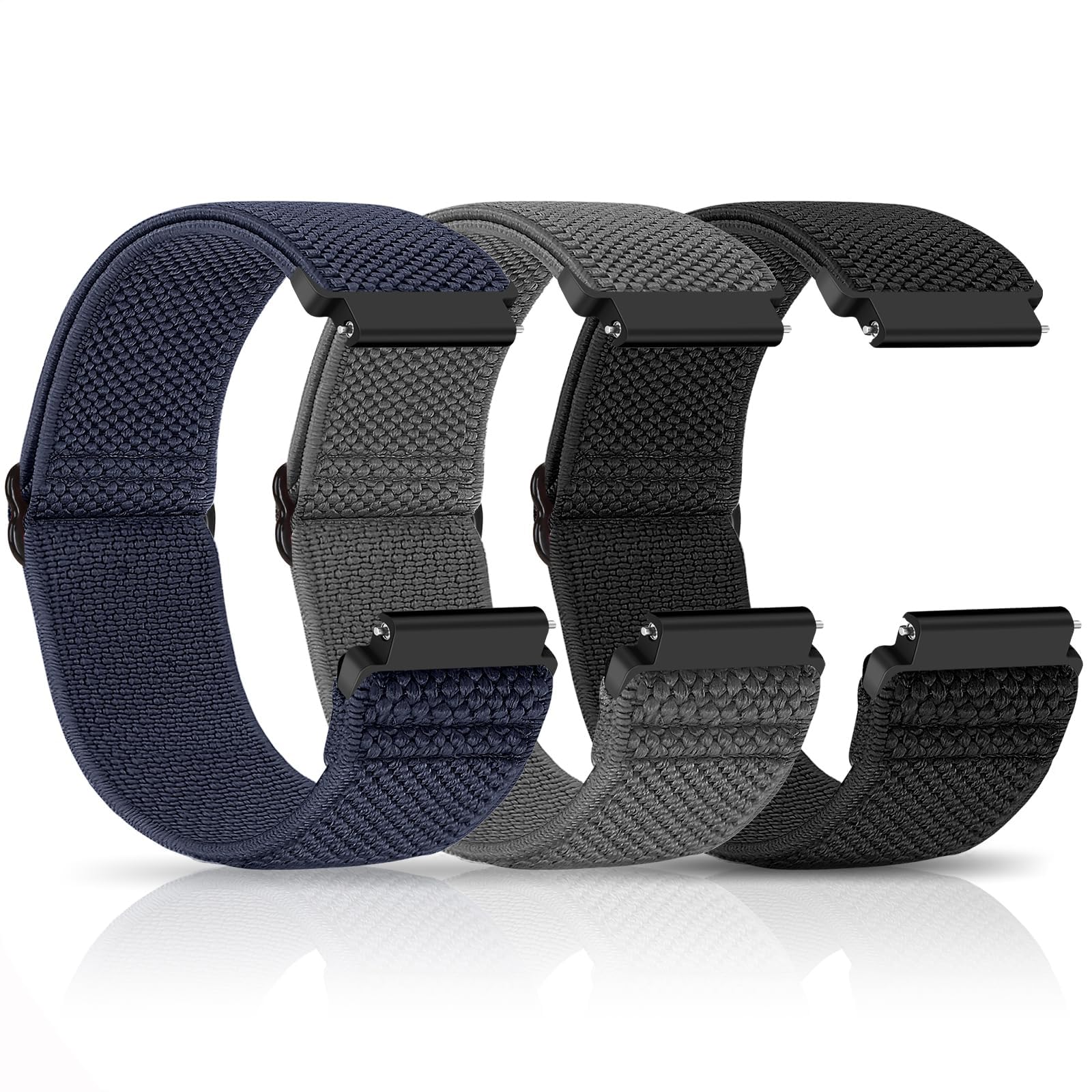 Adjustable Nylon Solo Loop Watch Bands for Men - Compatible with 22mm - Quick Release Replacement Wristband - Stretchy Fabric Braided Sport Elastic Straps