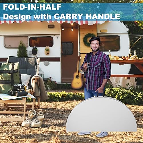 Miniatura 5 de Mesa plegable redonda de 4 pies, mesa de plástico portátil de 48 pulgadas de diámetro para 4 a 6 asientos, mesa de banquete de fiesta para tarjetas