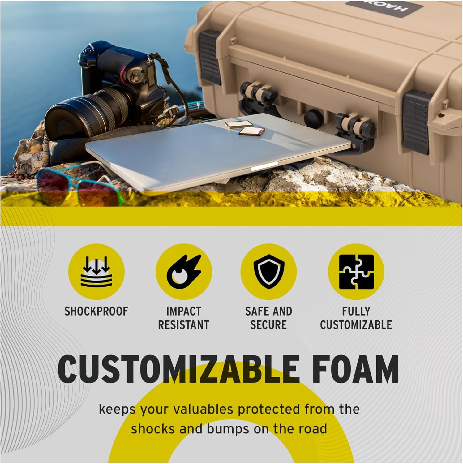 Koah Weatherproof Hard Case with Customizable Foam (18 x 14 x 7 Inch) - Tan - Image 9