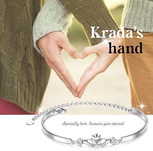 Miniatura 5 de FLYOW Pulsera ajustable de plata de ley 925 de Irlanda de Claddagh celta de buena suerte, regalos irlandeses para mujeres, regalos de cumpleaños